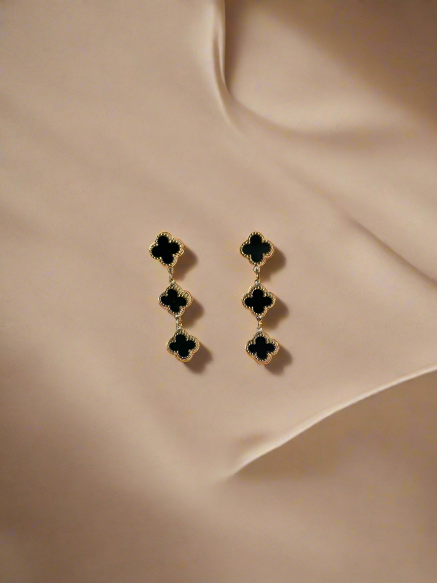 Black Clover Layered Earrings with Gold Accents