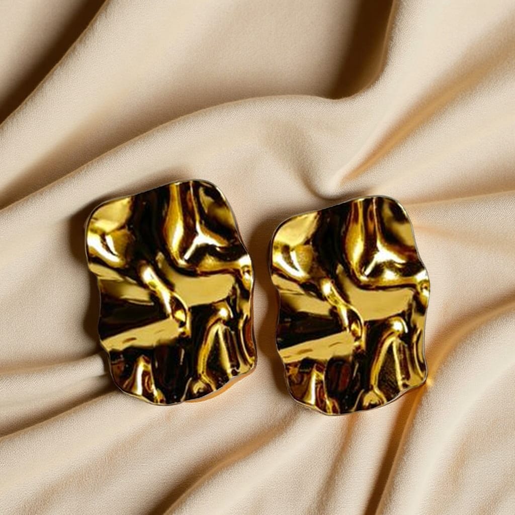 Bold Gold Textured Statement Earrings