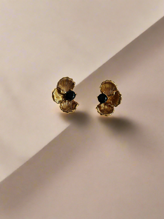 Gold-Toned Petal-Shaped Stud Earrings
