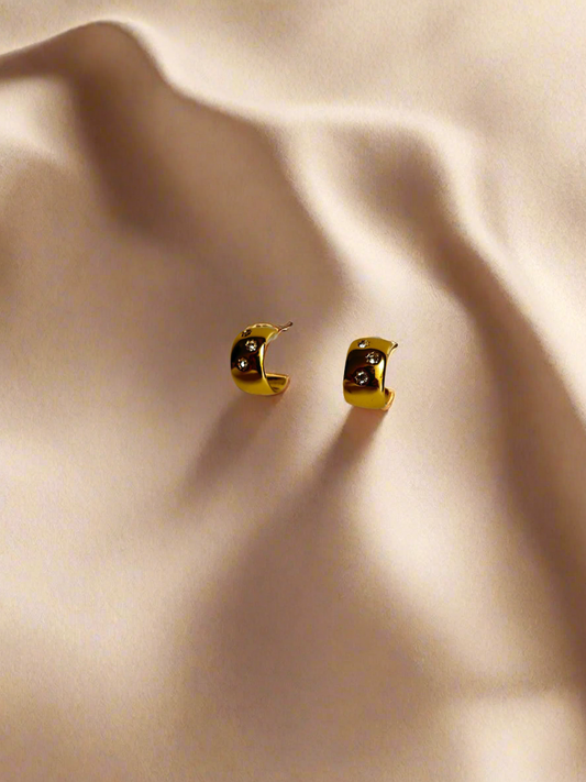 Golden Hoop Earrings with Embedded Stones