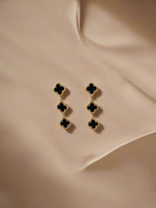 Black Clover Layered Earrings with Gold Accents