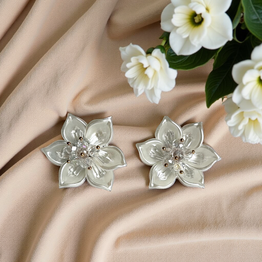 White Flower Crystal Earrings